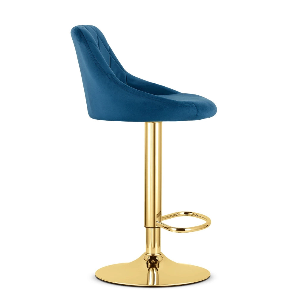 Set di 2 sgabelli bar Kast in velluto blu e oro