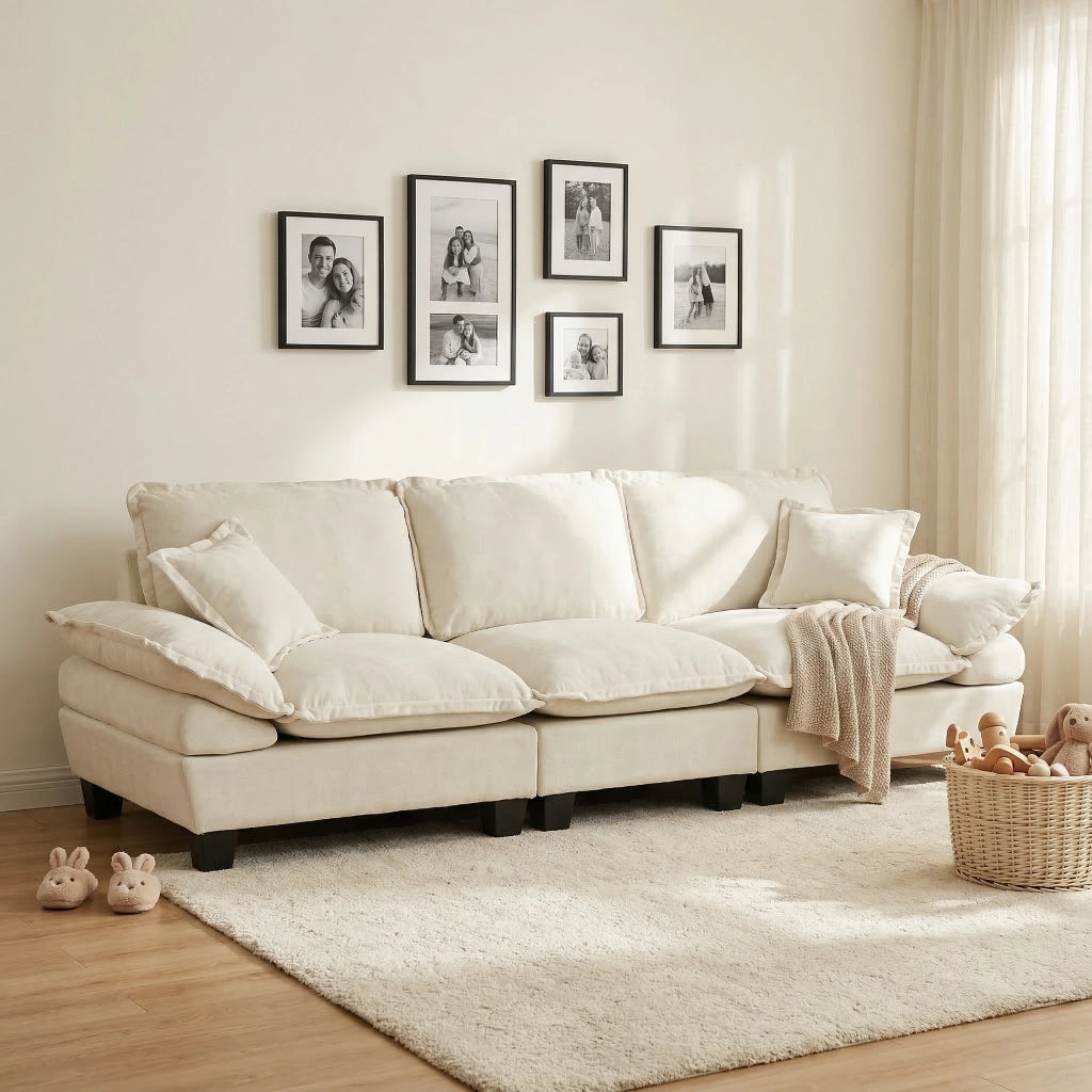 Divano 3 Posti in Chenille con Braccioli Curvi ¨C MINIMAL ¨C Beige
