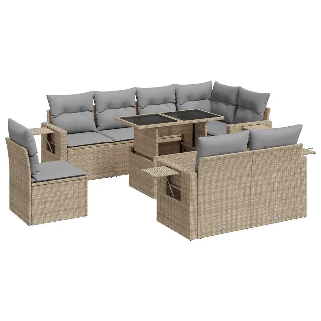 Set Divano da Giardino 9 pz con Cuscini Beige in Polyrattan 3326500