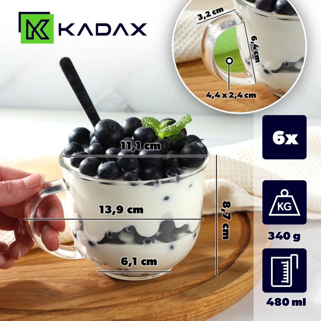 Set di 6 bicchieri da tè/caffè invernali KADAX da 480 ml con manico.