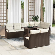 Set Divano da Giardino 9 pcs Marrone e crema polyrattan