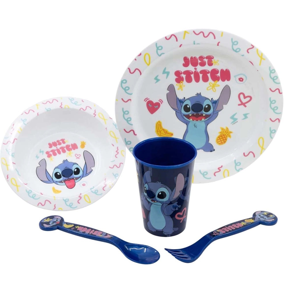 Set 5 Pezzi stoviglie Stitch per Bambini Microondabile Collezione Palms Bianco Disney