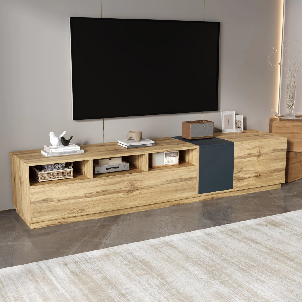 Cassettiera per TV nero-grigia in truciolato lunga 200 cm