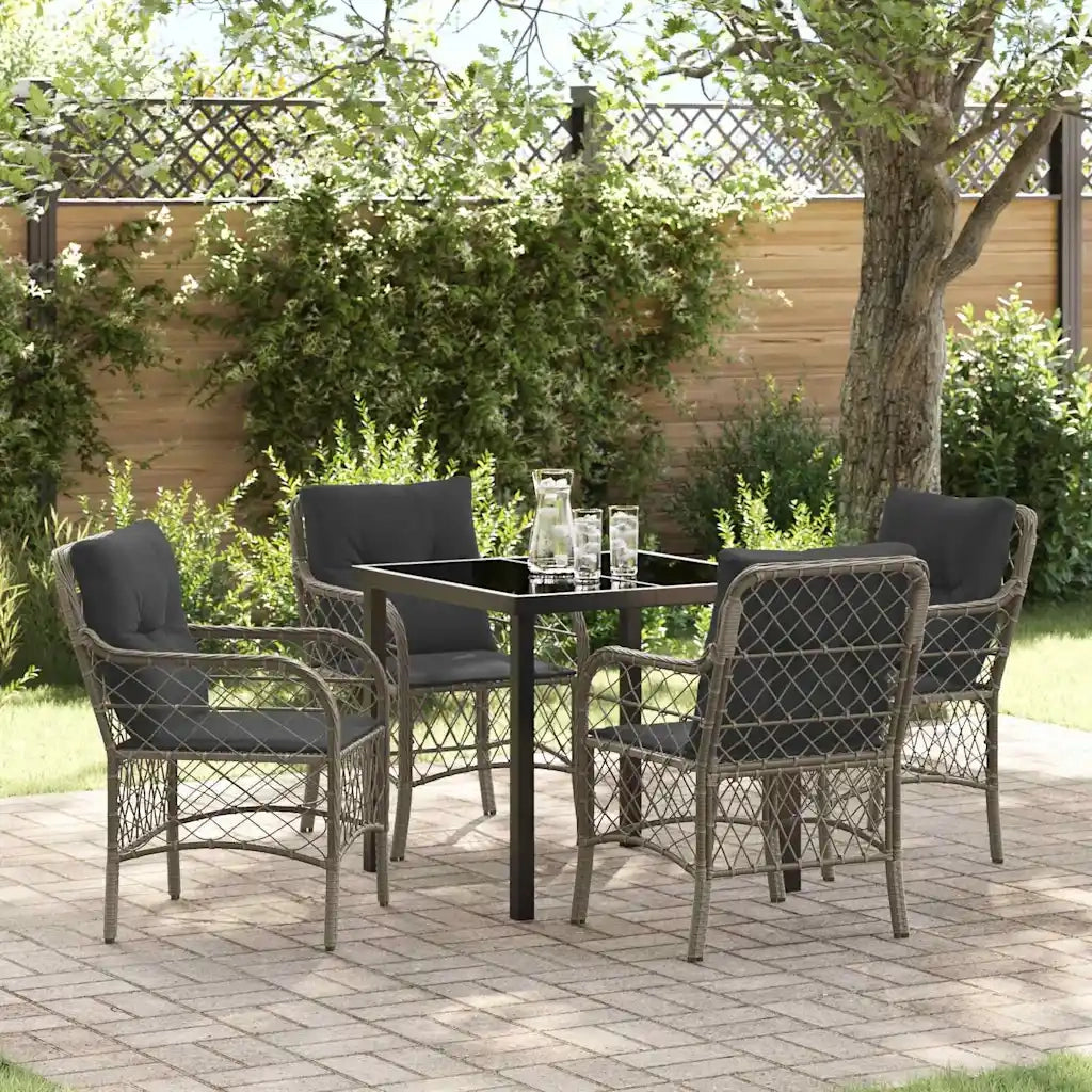 Set da Pranzo per Giardino con cuscino 5 pcs Grigio polyrattan