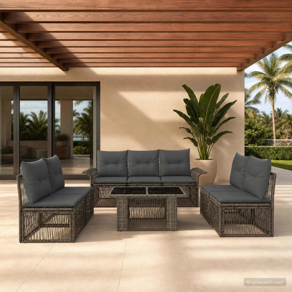 Set Divano da Giardino 8 pz Grigio e Grigio Scuro polyrattan 3436622