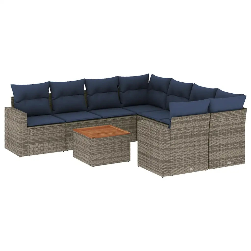 Set Divani da Giardino 9 pz con Cuscini Grigio in Polyrattan