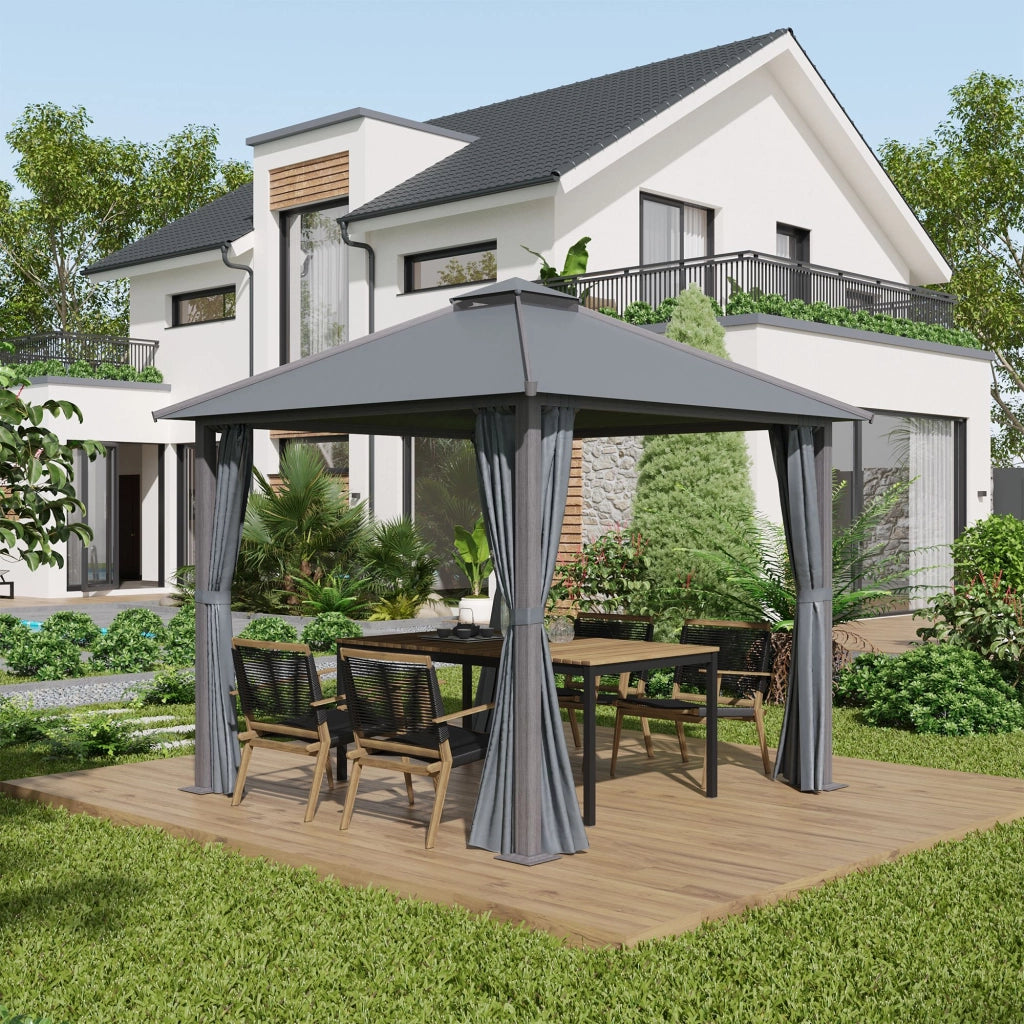Gazebo da giardino 3x3m con 4 pareti laterali doppio tetto protezione solare ¨C Xylo ¨C Grigio
