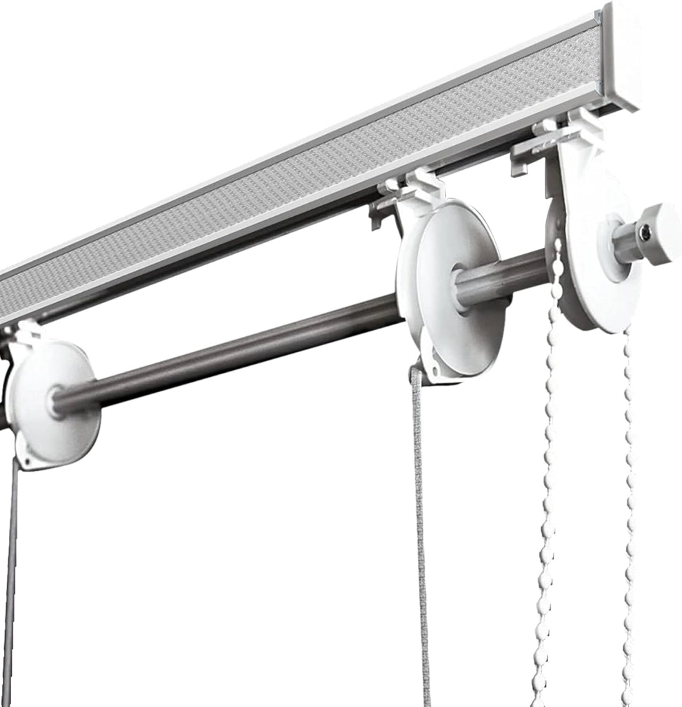 BASTONE BINARIO PER TENDA A PACCHETTO CON 3 CALATE A SGANCIO RAPIDO IN ALLUMINIO BIANCO LUNGHEZZA 120 CM Attacco Soffitto COMANDO A DESTRA