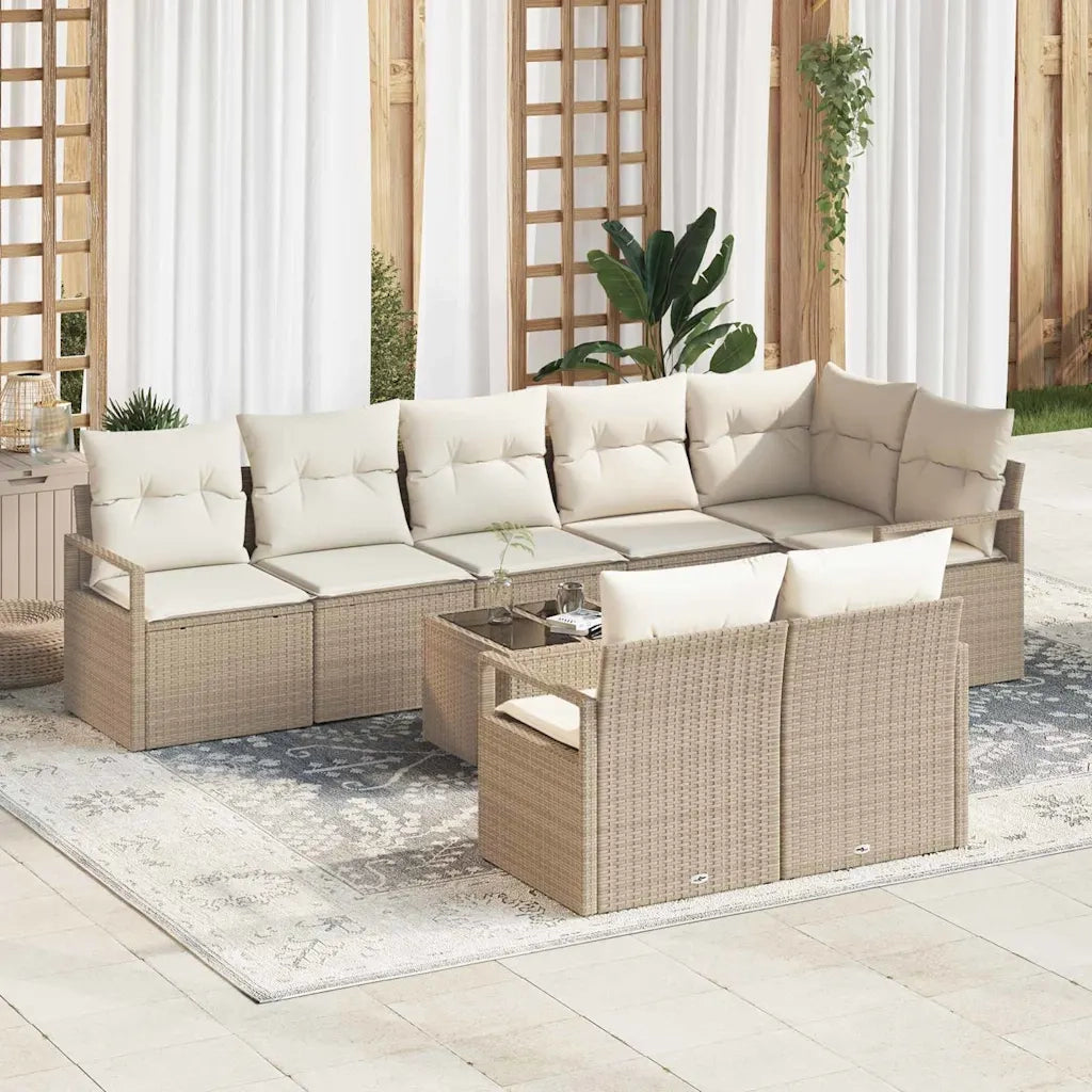 Set Divano da Giardino 9 pcs Beige e Crema polyrattan 3355110