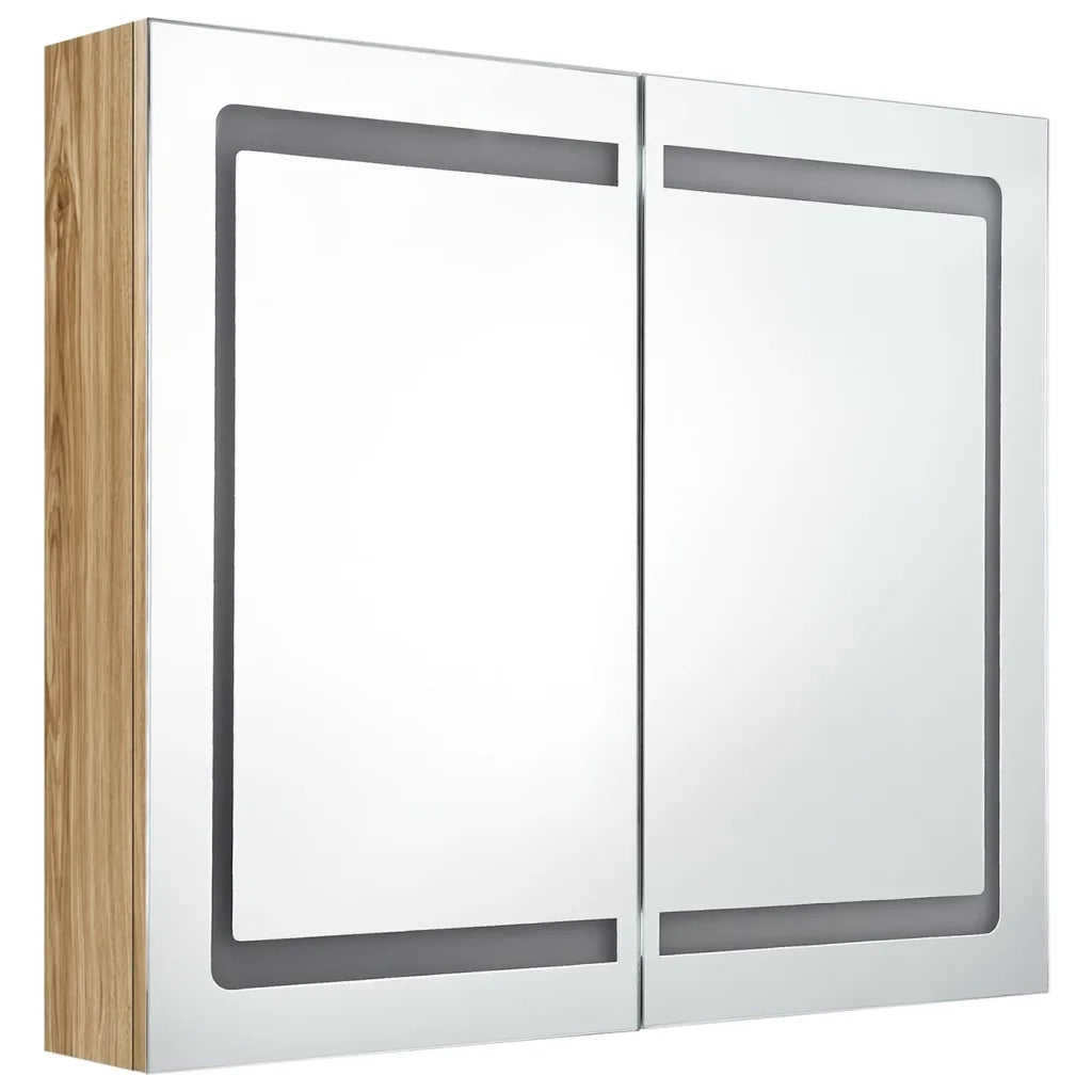 Armadietto Bagno con Specchio e LED Rovere 80x12x68 cm