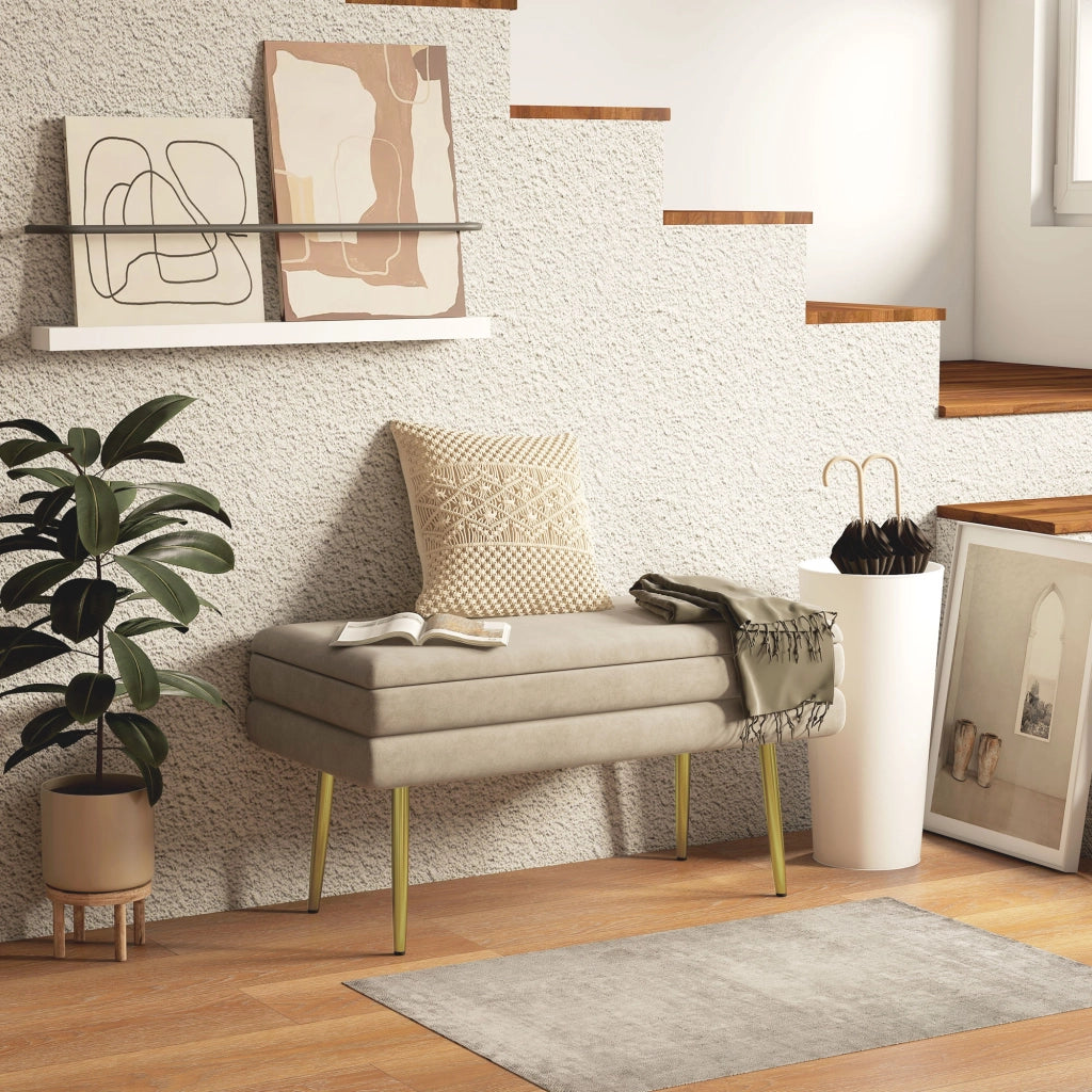Divanetto con cassetti ¨C zephmum ¨C 79.5x37.5x43 cm, beige