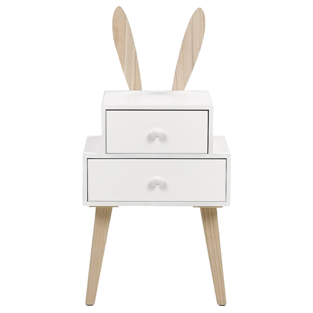 Comodino Comodino in legno chiaro 2 cassetti per bambini tema animali con orecchie