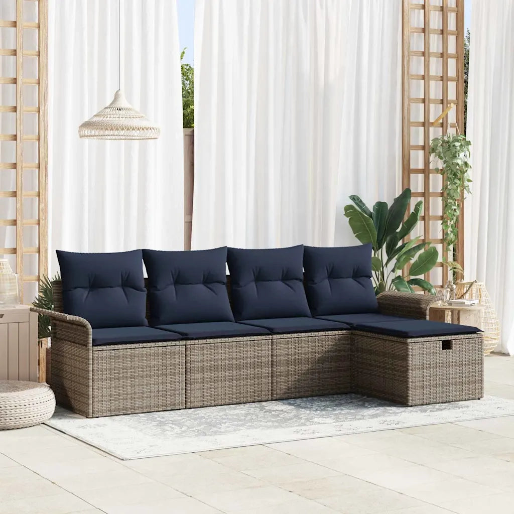 Set Divano da Giardino 5 pcs Grigio e Blu Navy polyrattan 3358864