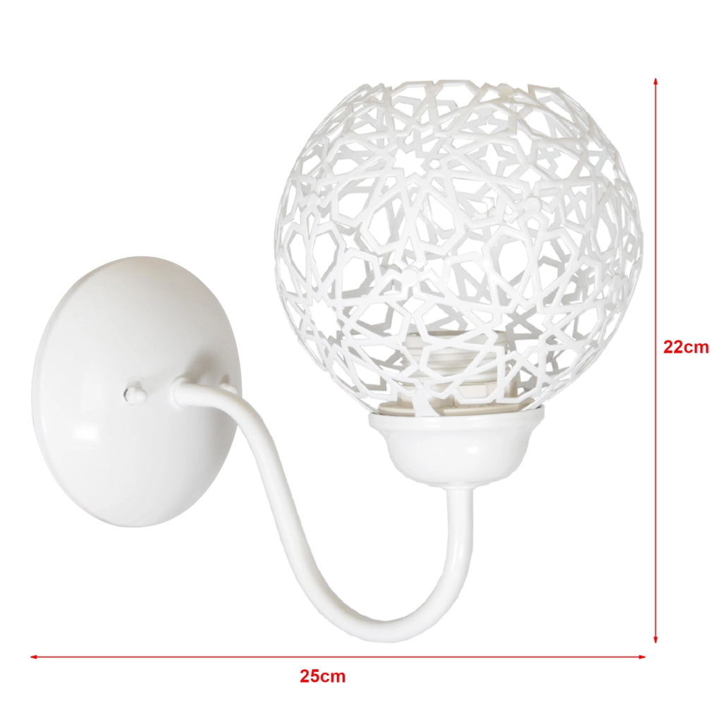 Applique 'Petherton' per Interni a Braccio Curvo Lampada da Parete con Paralume Sferico a Rete - Bianco - lux.pro
