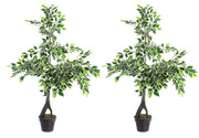 Set 2 Piante Artificiali di Ficus 120 h in Plastica con Vasi Verde