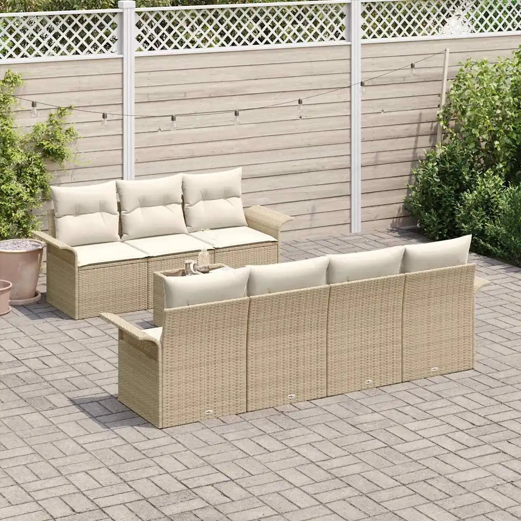 Set Divano da Giardino con cuscino 8 pcs Beige polyrattan 3345271