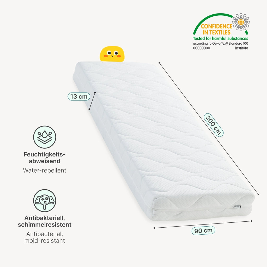 Materasso per Bambini a Schiuma Fredda 90x200x13 cm cm con Coprimaterasso Rimovibile [neu.haus]