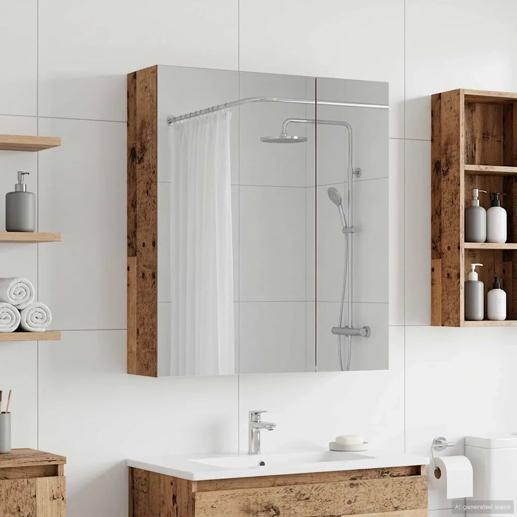 Mobiletto per specchio da Bagno | Armadio da bagno Legno vecchio 60 x 14,5 x 70 cm