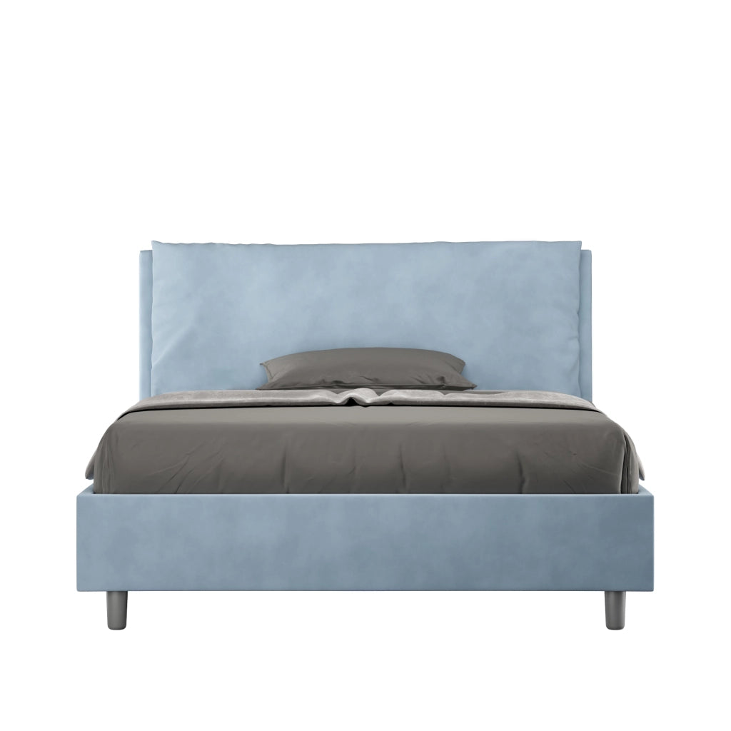 BS COM Letto matrimoniale francese contenitore imbottito 140x200 microfibra azzurro Large