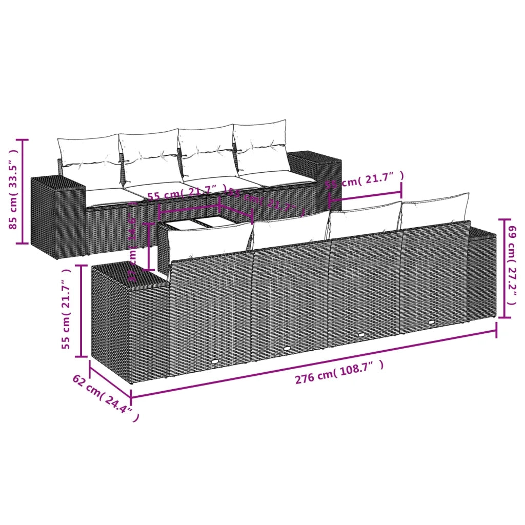 Set Divano da Giardino 9 pz con Cuscini Grigio in Polyrattan