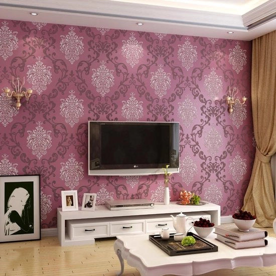 Tessuto 3D Damascato - Blu Rosso - Adatto per Salotto e Camera da Letto - 10 m