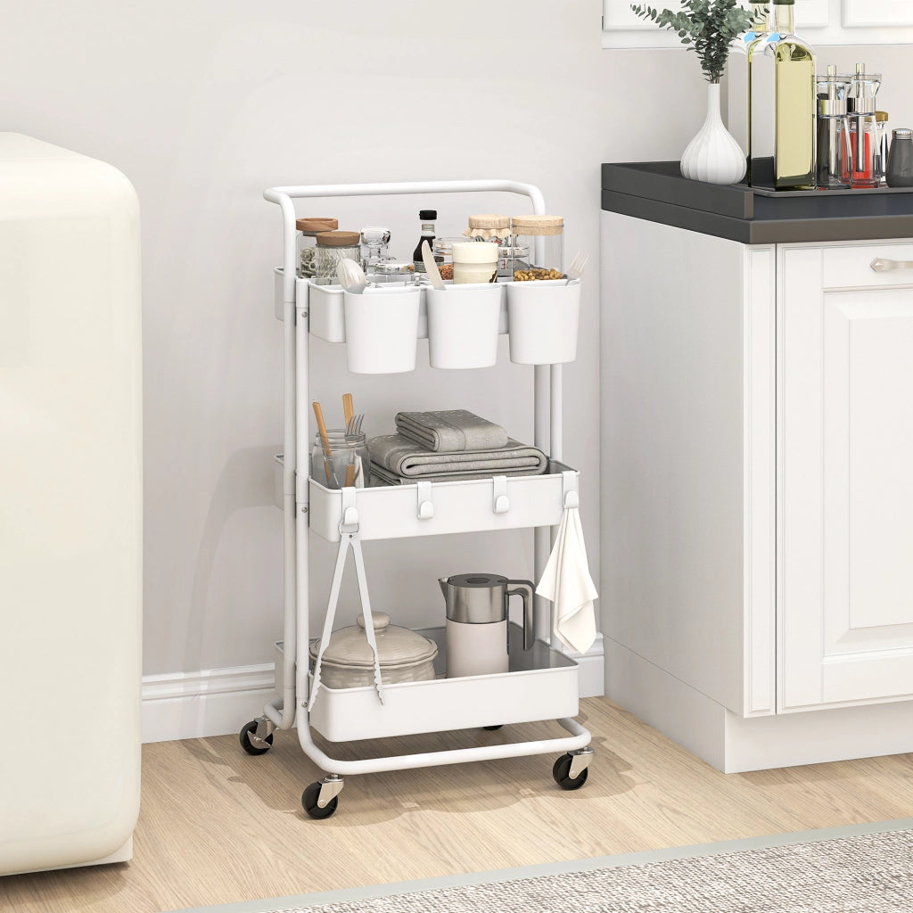Carrello Cucina Multiuso a 3 Livelli con Cestini ¨C Minimal ¨C Bianco