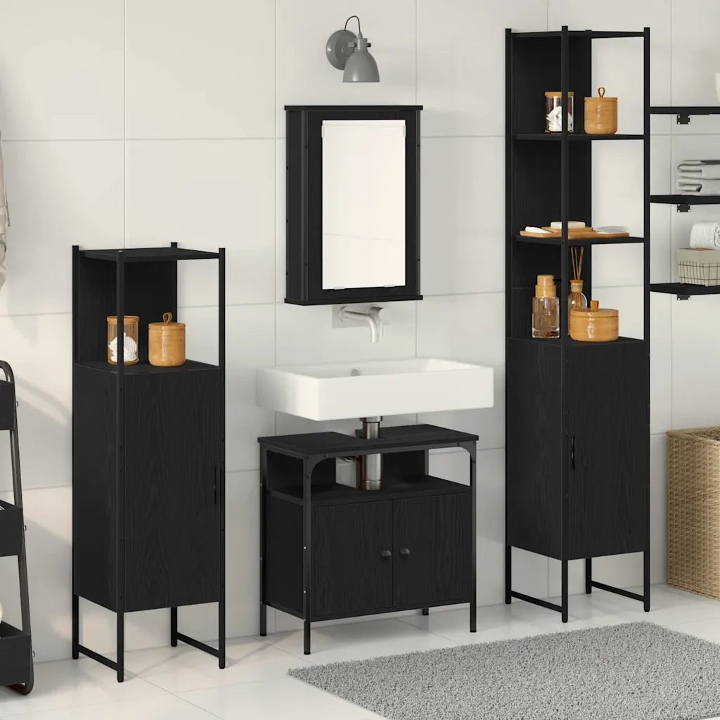 Set di mobili per il bagno 4 pcs Rovere nero Legno multistrato 3334427