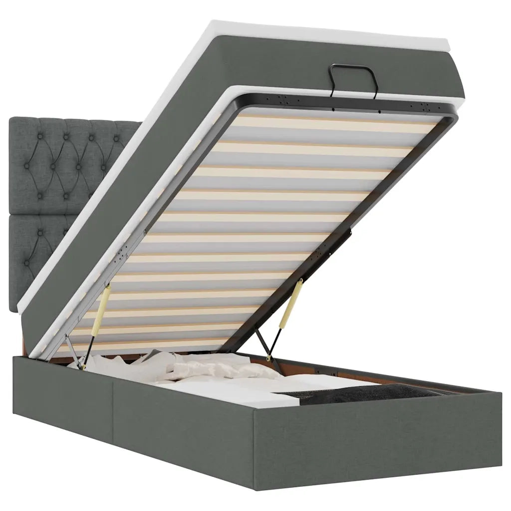Pouf Letto con Materasso e LED Grigio Scuro 90x200 cm Tessuto 3314059