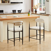 SGABELLO DA BAR Set da 2 pezzi con braccioli, tessuto beige, struttura nero e oro