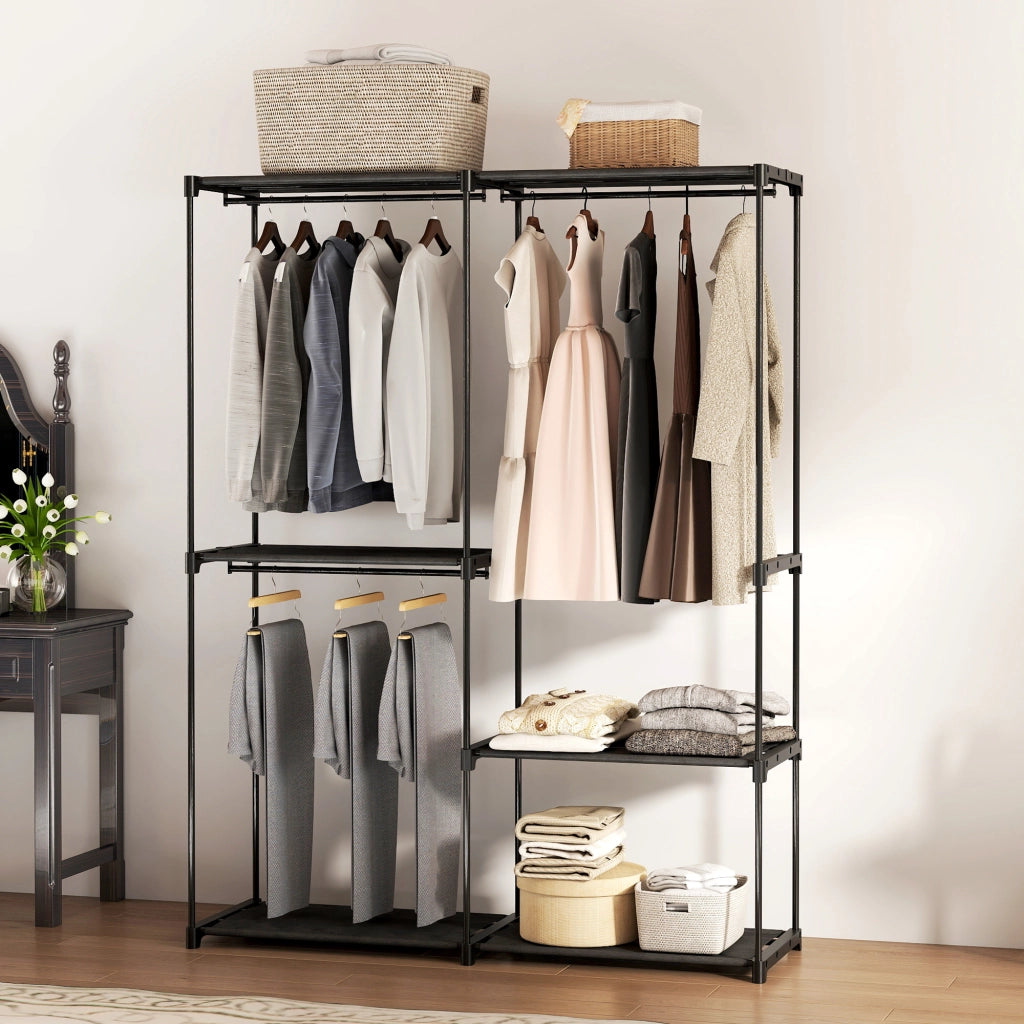 Armadio Guardaroba con Ripiani e Appendiabiti ¨C Minimal ¨C Nero 142x43x185 cm