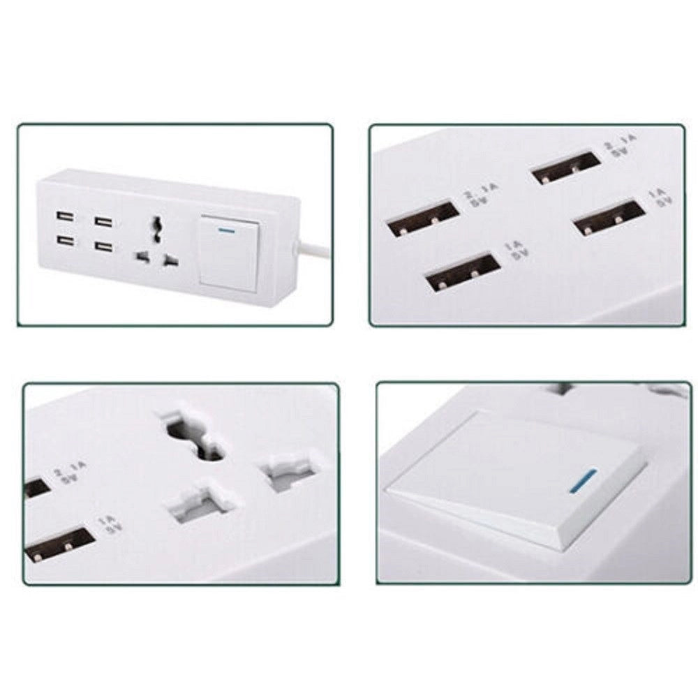 Trade Shop - Multipresa Ciabatta Elettrica Con 1 Prese Universali 4 Usb Con Interruttore -