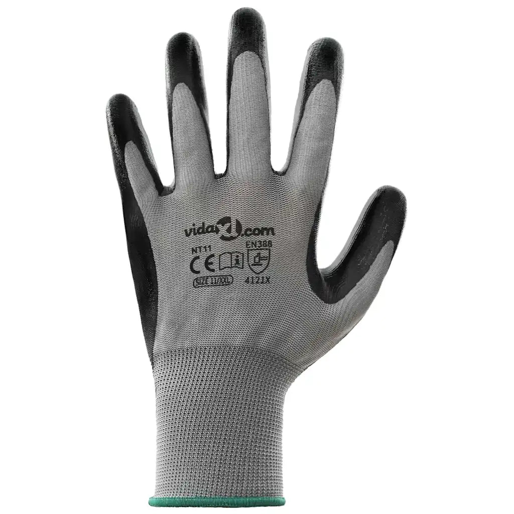 Guanti da Lavoro 24 pz Grigio e Nero 11 / XXL Poliestere CFW8847724
