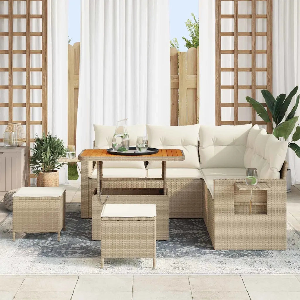 Set Divano da Giardino con cuscino 8 pcs Beige polyrattan 3361746