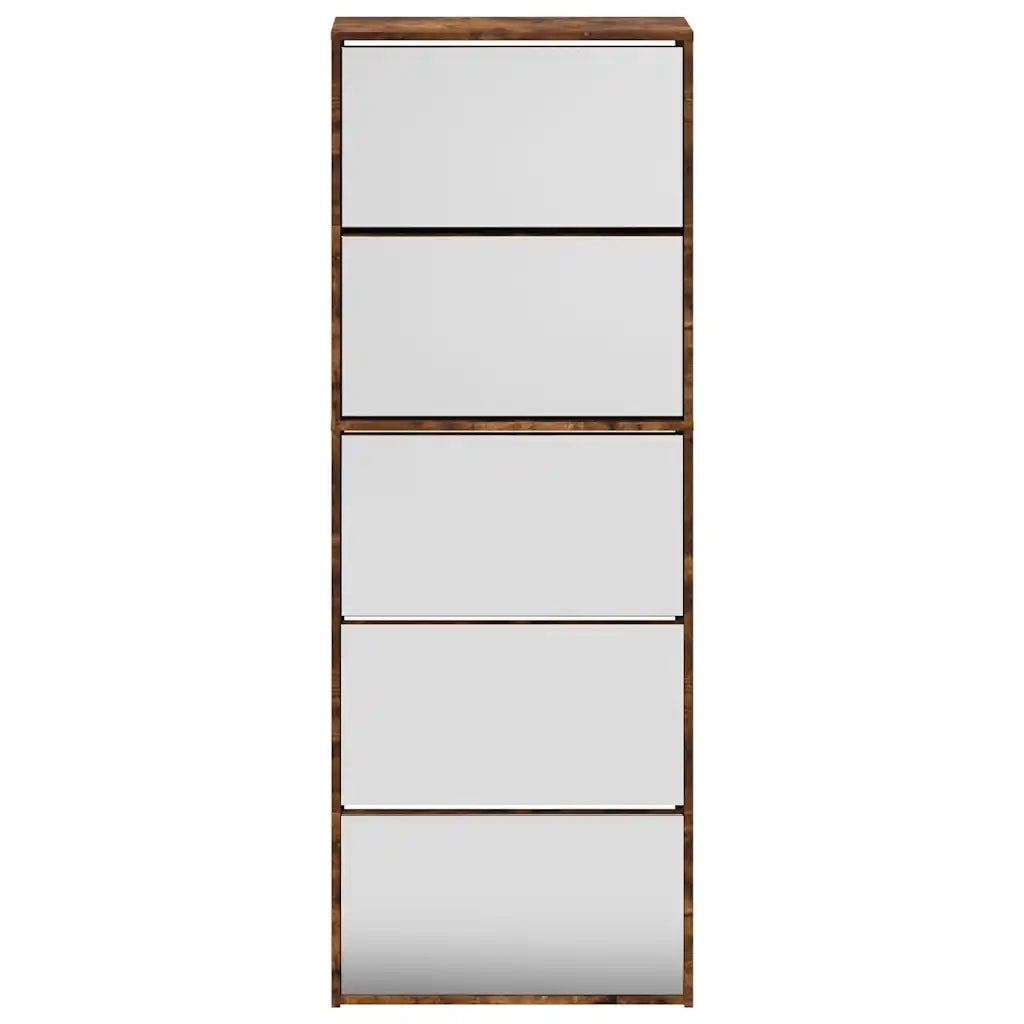 Scarpiera con Specchio a 5 Livelli Rovere Fumo 63x17x169,5 cm