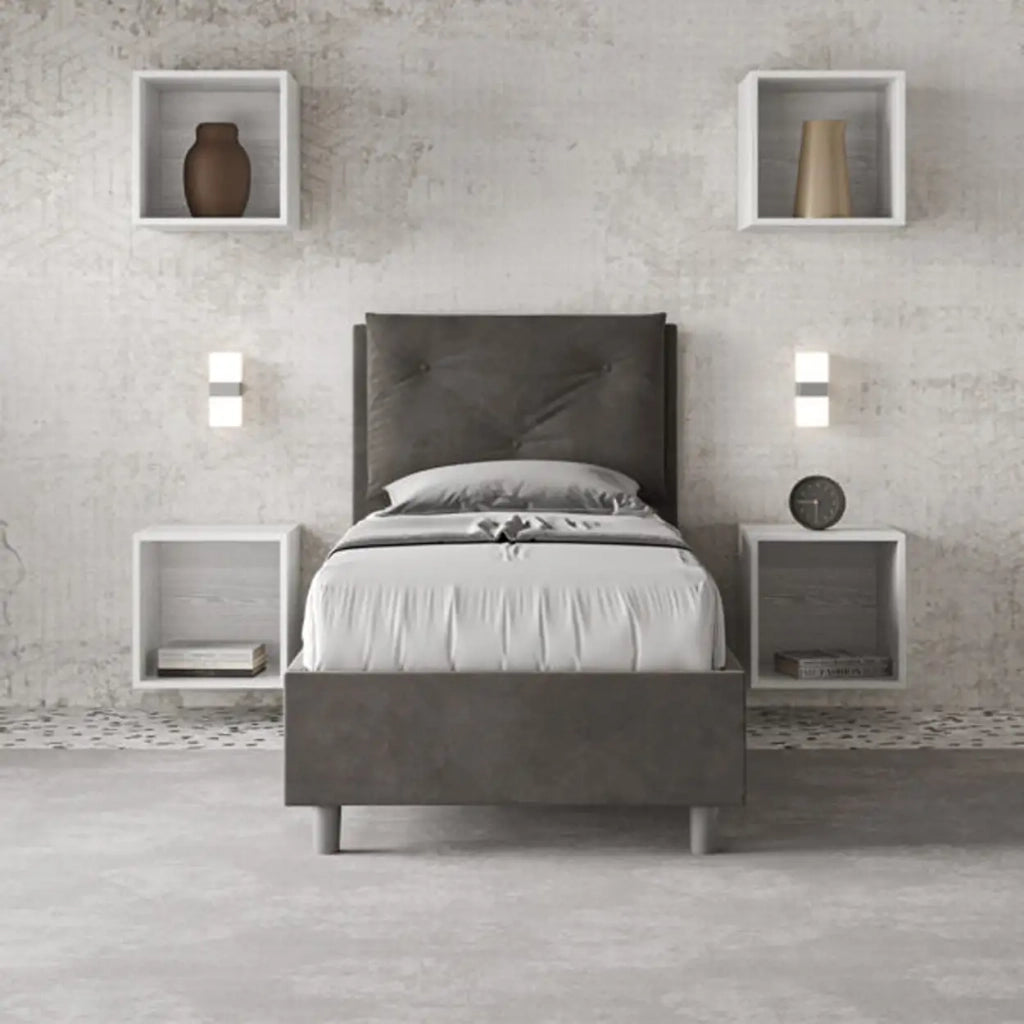Letto singolo senza rete imbottito 80x200 microfibra grigio Appia