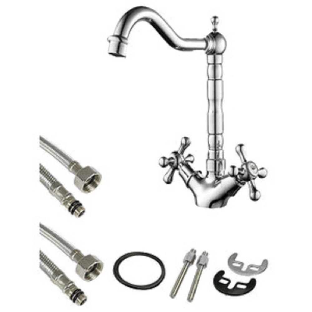 Trade Shop - Rubinetto Cucina Lavabo Doppio Comando Monoforo Ottone Cromato Lucido Miscelatore -