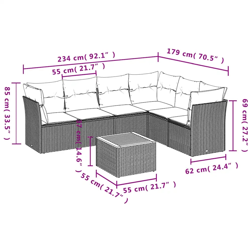Set Divani da Giardino con Cuscini 7pz Nero Polyrattan 3255986
