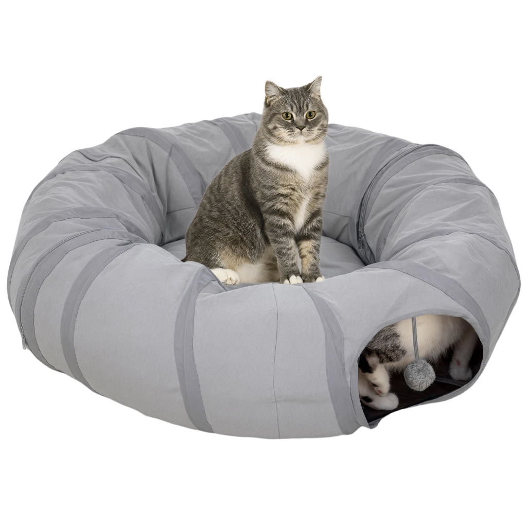 Tunnel per gatti con letto e cuscino ¨C zephmum ¨C grigio ?90x27cm