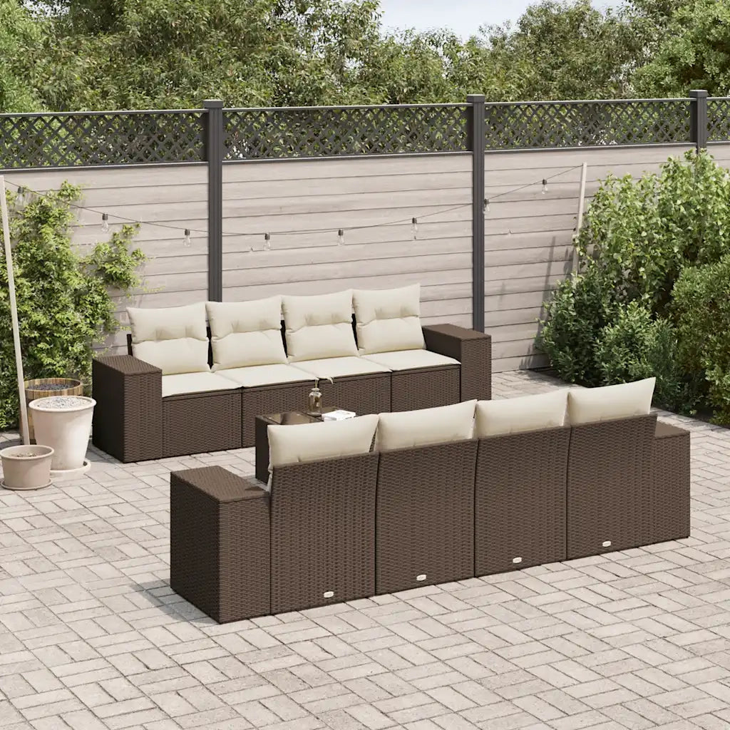 Set Divani da Giardino 9pz con Cuscini Marrone in Polyrattan 3254690