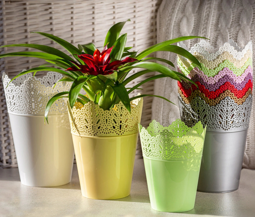 Vaso da fiori KADAX, vaso da fiori, coperchio, vaso da fiori alto in plastica, 14,5 cm, giallo