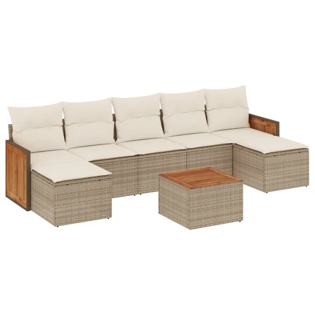 Set Divano da Giardino 8 pz con Cuscini Beige in Polyrattan