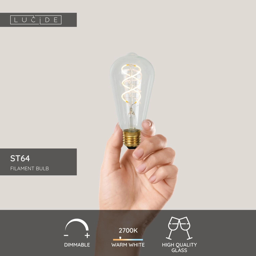 Lampadina LED filamento E27 ovale trasparente Lucide