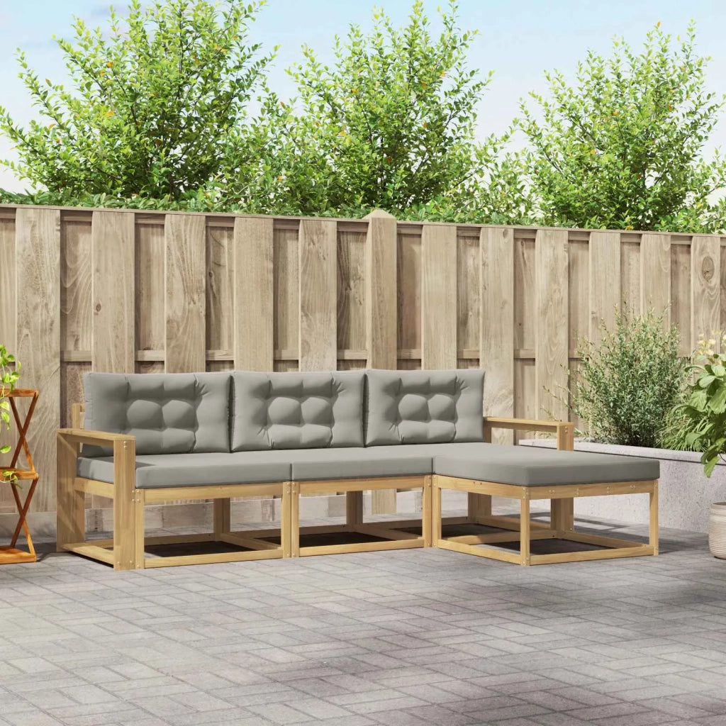 Set di divani da esterno 4 pz Bianco e Grigio Chiaro Poliestere 3386275
