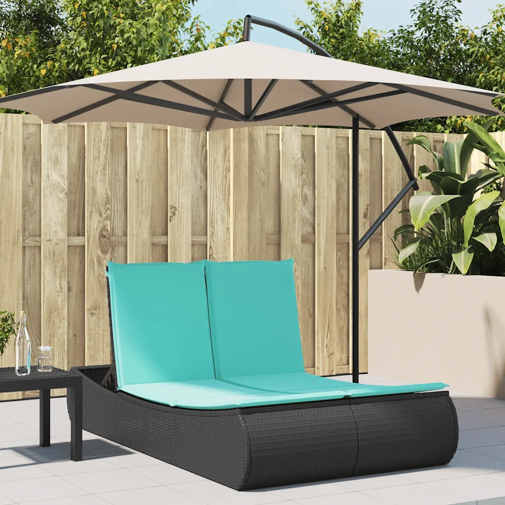 Lettino Prendisole Doppio con Cuscini Nero in Polyrattan 368098
