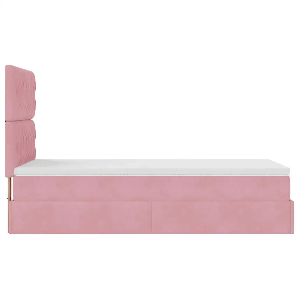 Struttura Letto Pouf con Materassi Rosa 90x200 cm in Velluto 3313522