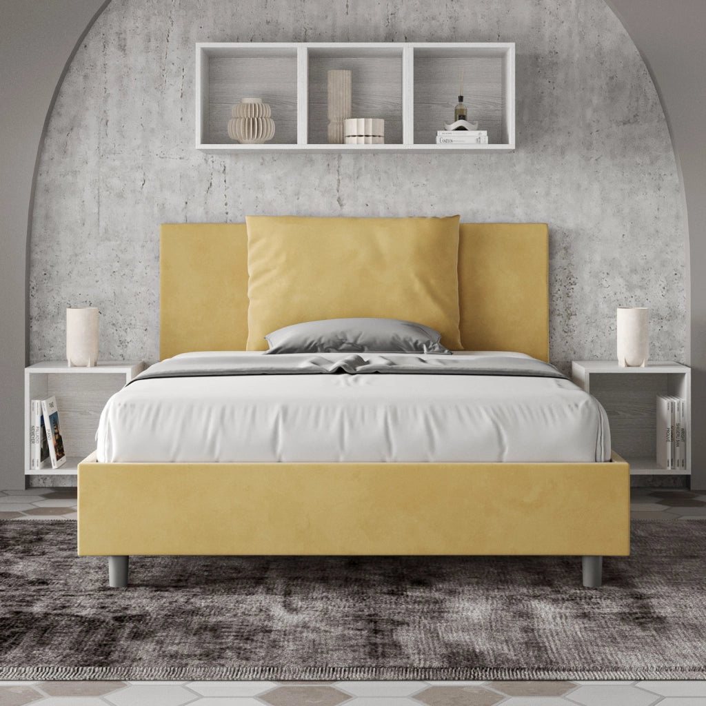 BS COM Letto una piazza e mezza contenitore imbottito 130x190 microfibra ocra