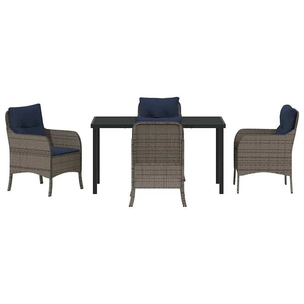 Set da Pranzo per Giardino con cuscino 5 pcs Grigio polyrattan