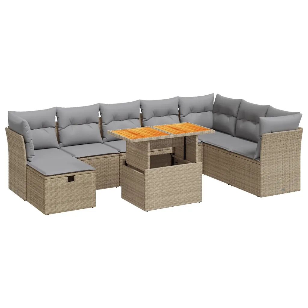 Set Divano da Giardino 9 pz con Cuscini Beige Polyrattan Acacia 3327990