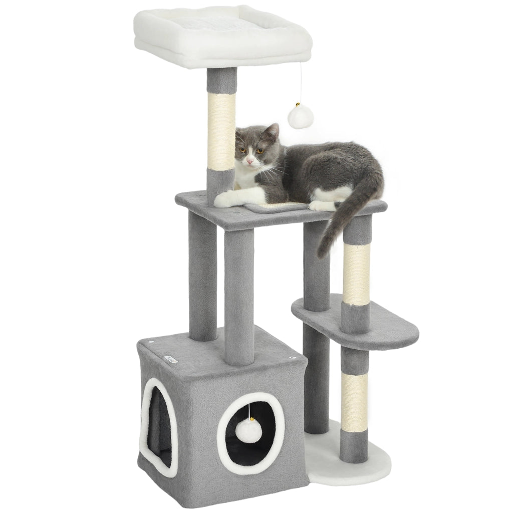 Torre per Gatti con Piattaforma e Tana ¨C Minimal ¨C Grigio 55x40x107 cm