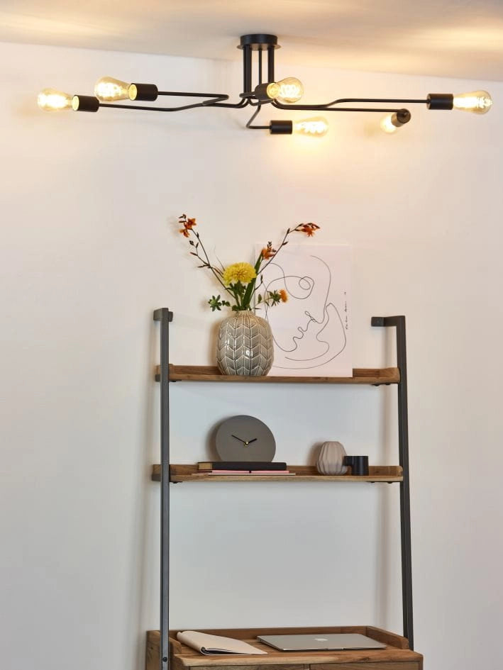 Lampadario Lucide Lester 6 Luci E27 Nero Dimmerabile